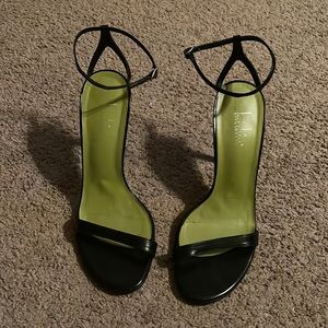 Black leather tie around ankle heels